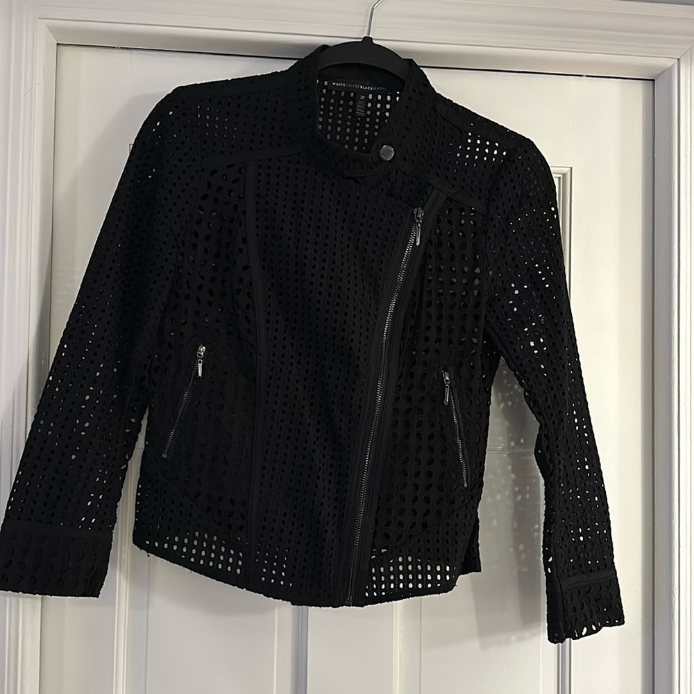 White House Black Market Size 2p Black Eyelet 3/4 Sleeve Jacket
